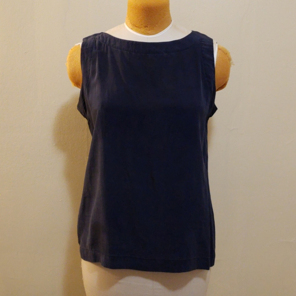 Silk navy blue boatneck sleeveless top